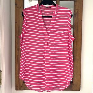 Zac & Rachel Pink/White Women’s Striped High-Low Pull-On Sleeveless Blouse US L